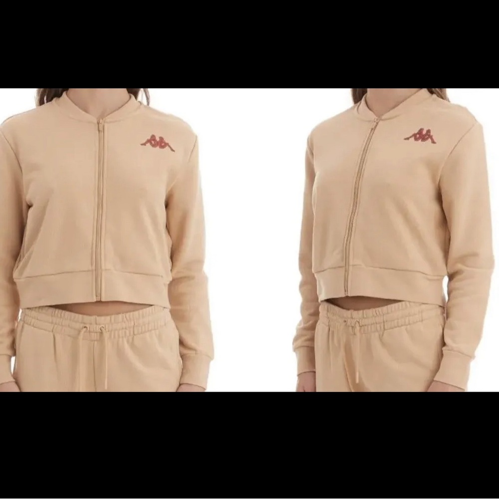 New Womens Kappa Authentic Ginkle Cropped Jacket Beige Cherry